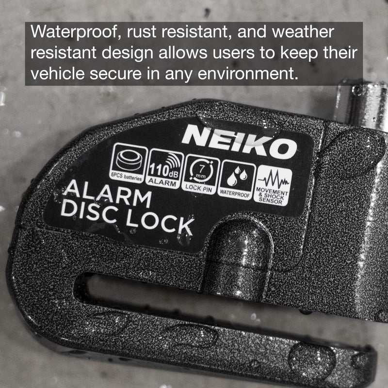 [Australia - AusPower] - NEIKO 52908A Motorcycle Wheel Disc Brake Lock with Alarm | Up to 110db Sound Alarm | Anti-Theft Motion Sensor Security | Universal Brake Rotors Padlock for Motorcycles, Bicycles, Scooters, and More 