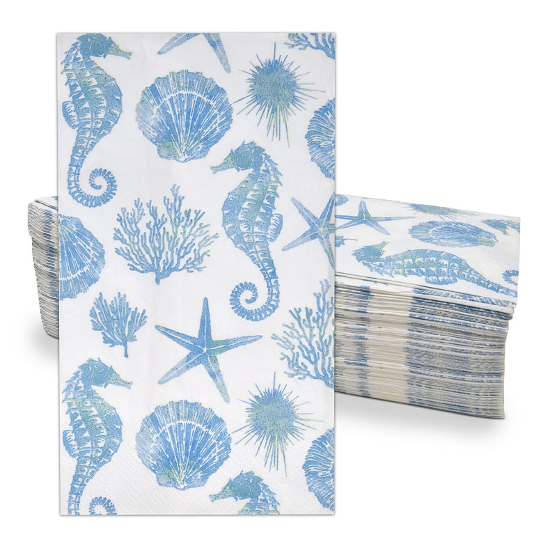[Australia - AusPower] - 100 Sea Horse Guest Napkins 3 Ply Disposable Paper Tropical Ocean Beach Starfish Shell Teal Seahorse Dinner Hand Napkin for Gym Bathroom Powder Room Wedding Birthday Party Coastal Decorative Towels 