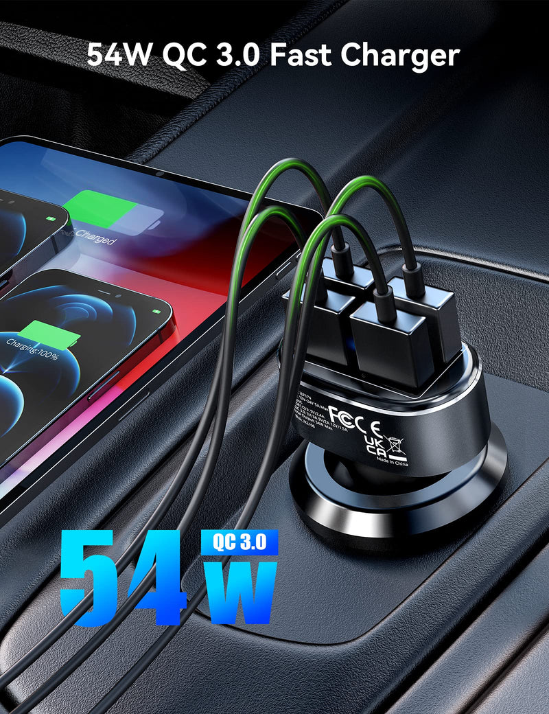 [Australia - AusPower] - TECKNET USB Car Charger 54W 4-Port USB Car Charger Adapter QC 3.0 Port Compatible with iPhone 13 12 11 Pro Max X XR XS 8 Samsung Galaxy Note 20/10 S21/20/10 Google Pixel Black 