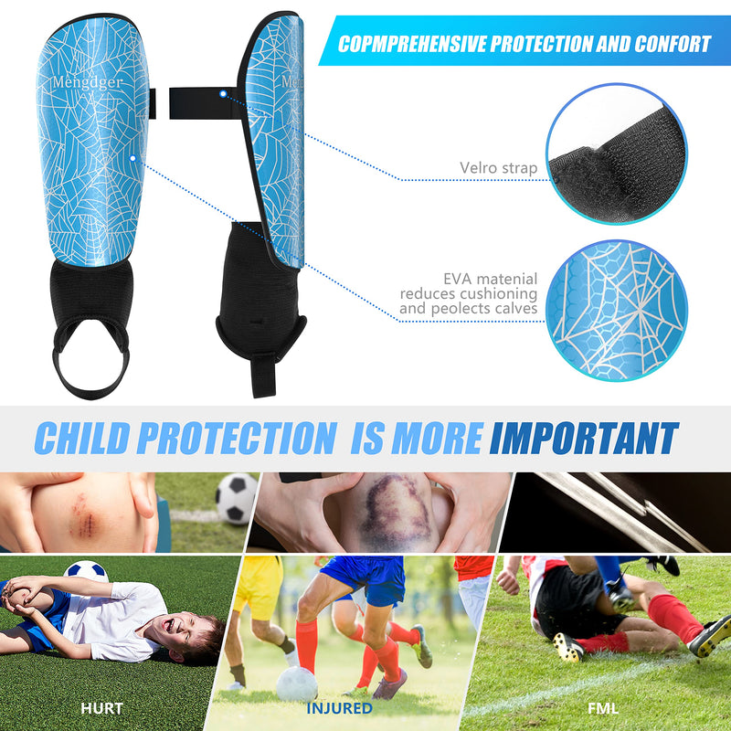 [Australia - AusPower] - Shin Guards Soccer Youth Kids with Ankle Support Boys Girls Toddler Shin Pads Sleeves EVA Cushion Protection Reduce Shocks Injurie Calf Protective Gear for 4 5 6 7 8 9 10 11 12 Years Old Medium Blue 
