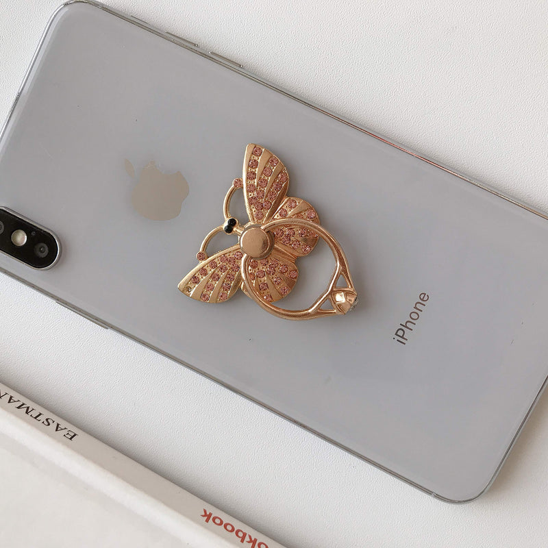 [Australia - AusPower] - GoldenEL Universal 360 Degree Rotating Finger Ring Stand Holder Kickstand for Cell Phone iPhone Galaxy - Crystal Butterfly (Pink) Pink 