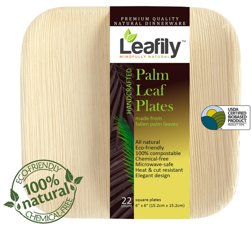 [Australia - AusPower] - Leafily Palm Leaf Plates - 6 inch Square - Heavy Duty - Elegant - 100% Compostable - Better than Bamboo or Wood - Disposable - Biodegradable - Premium Party Plates - USDA Certified - 22 Count 6" square 