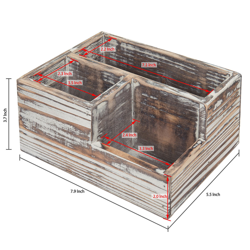 [Australia - AusPower] - MyGift Rustic Torched Wood Office Desk Stationery Organizer - 3 Compartment Remote Control and Media Storage Holder 
