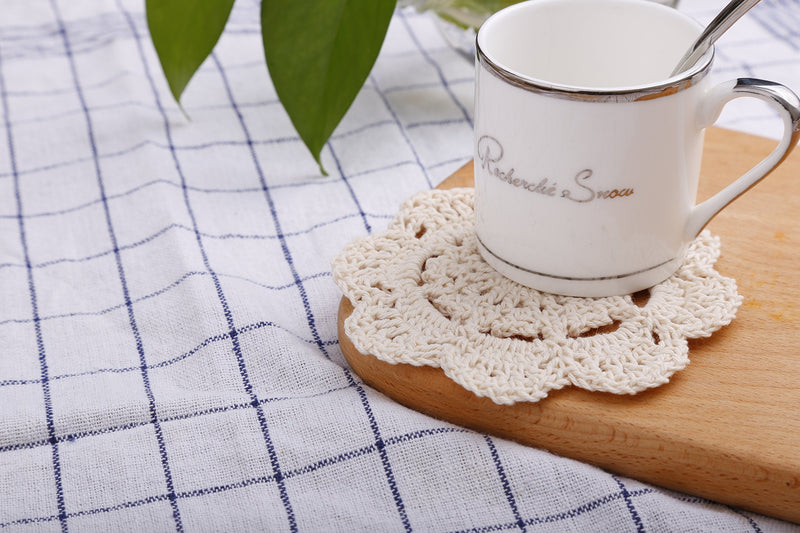 [Australia - AusPower] - Phantomon Doilies Crochet Cotton Lace Round Handmade Coasters Small Doilies Cloth 4 Inch, Pack of 4 (Beige) Beige 