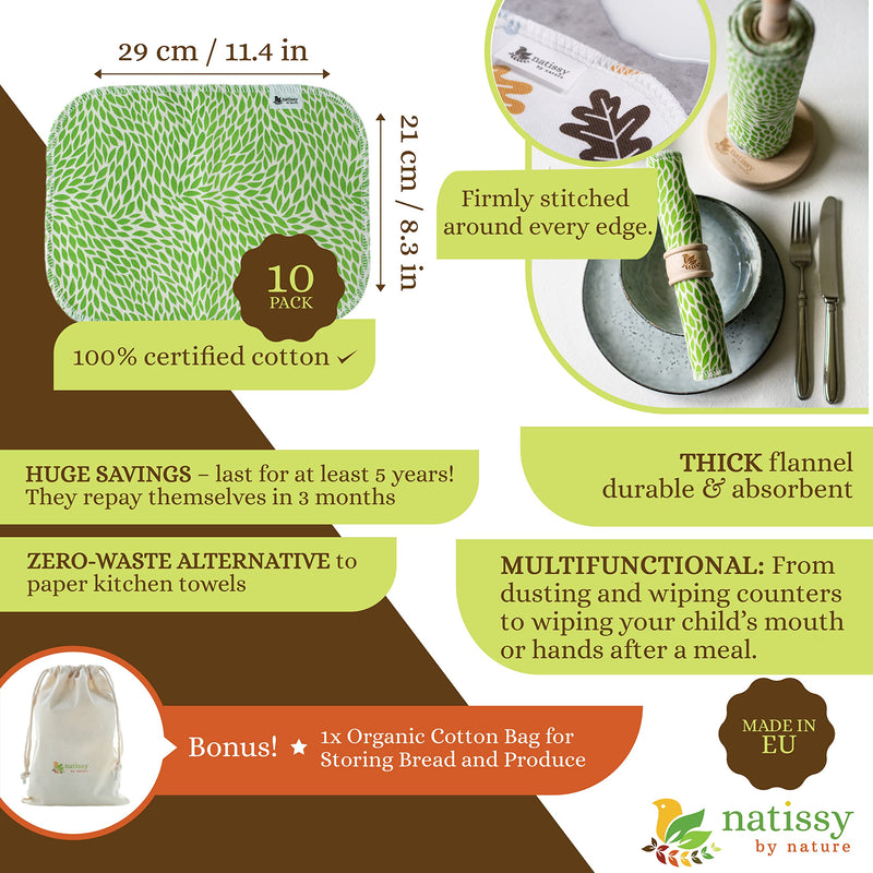 [Australia - AusPower] - Reusable Paper Towels for Kitchen, Roll of 10 Paperless Paper Towels, Reusable Cloth Paper Towels, Organic Cotton Reusable Napkins, Washable Fabric Paper Towels Replacement Cloth, Reusable Towels 