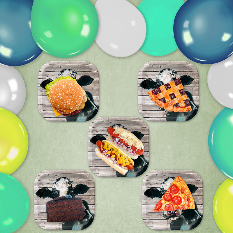 [Australia - AusPower] - Havercamp Cow 9” Plates on Barnwood (24 pcs.)! Authentic and Iconic Cow on a Rustic Barnwood Background. 24 Lg. 9 in. Square Dinner Plates. Pair with the Farm Table Collection! 24pcs - Cow Plates 