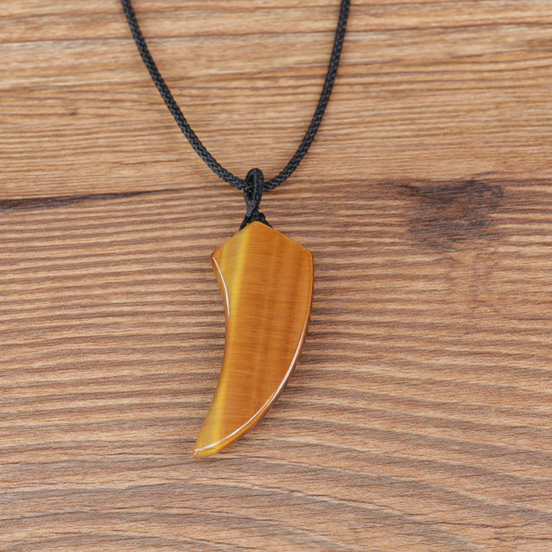 [Australia - AusPower] - COAI Mens Womens Wolf Tooth Amulet Stone Pendant Necklace Tiger Eye 