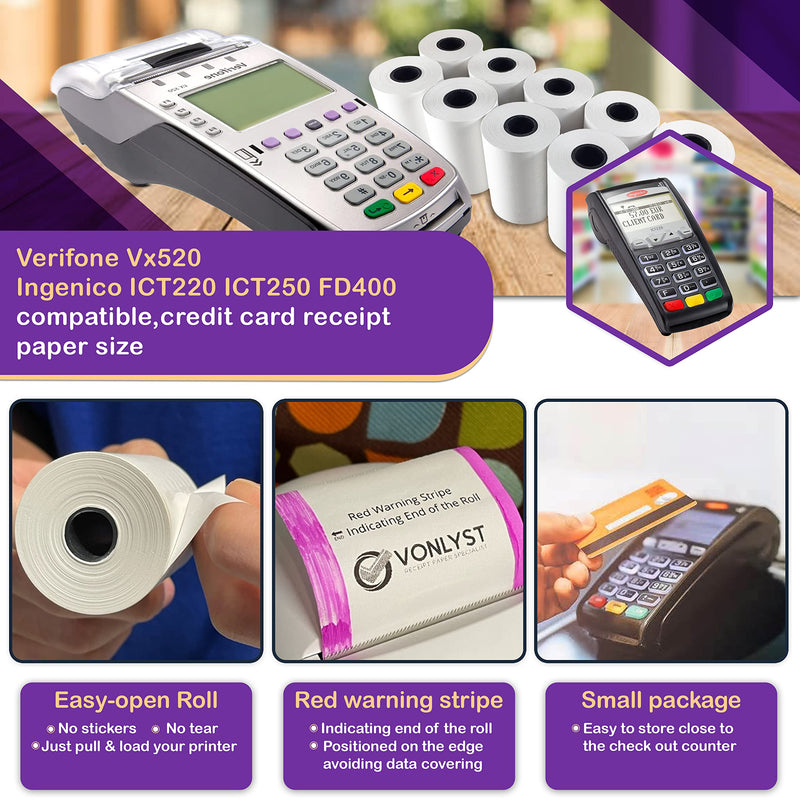 [Australia - AusPower] - Vonlyst Thermal Paper Roll 2 1/4 X 55 for Verifone Vx520 Ingenico ICT220 ICT250 FD400 (10 rolls) 10 rolls 