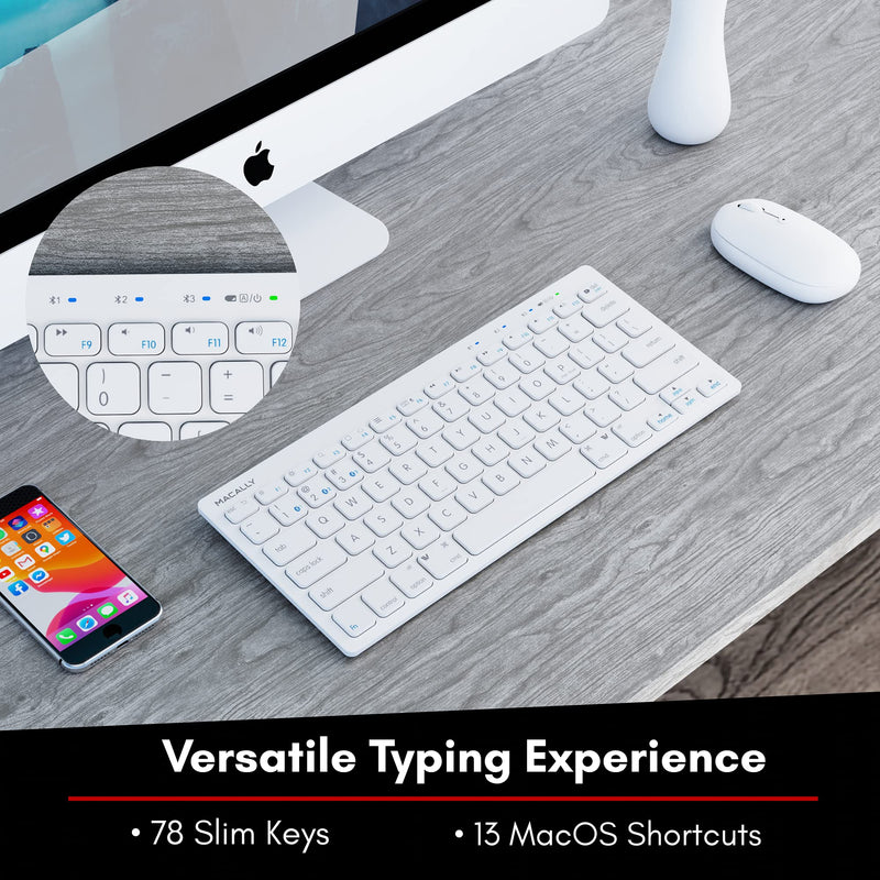 [Australia - AusPower] - Macally Bluetooth Keyboard for Mac - Multi Device Wireless Keyboard for Mac Mini / Pro, Macbook Pro / Air, iMac, iPad, iPhone, PC, Laptop - Compatible Apple Keyboard Wireless Compact with Stand 