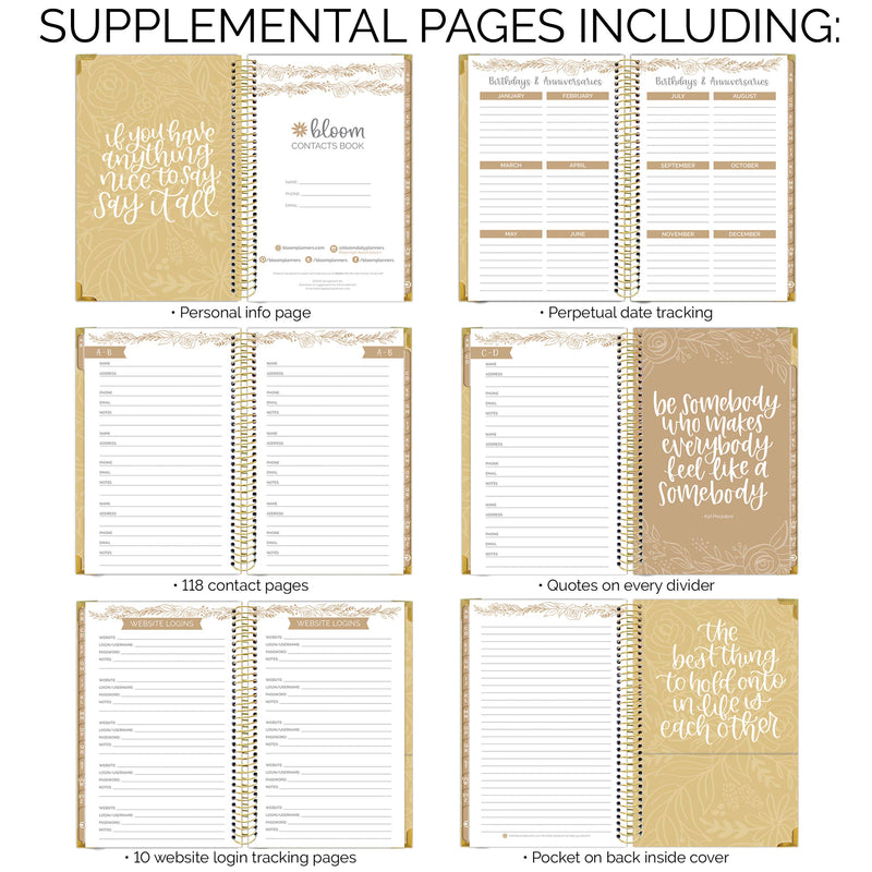 [Australia - AusPower] - bloom daily planners New Hardcover Contacts Address & Password Book - Alphabetical Organizer with Tabs - 6” x 8.25" - Black & Gold Embroidery 