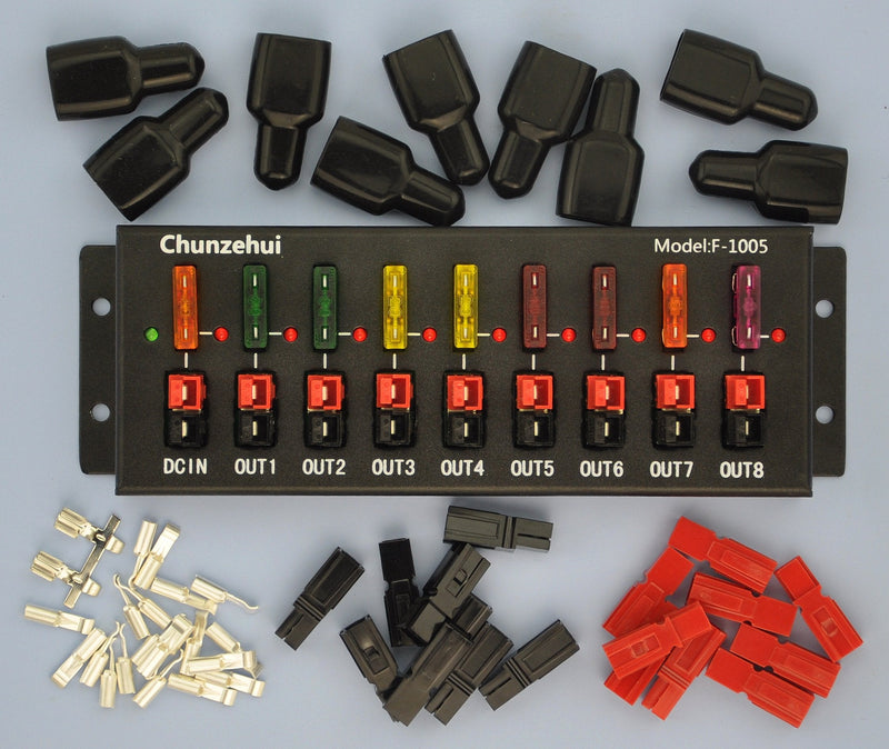 [Australia - AusPower] - Chunzehui F-1005 9 Port 40A Connector Power Splitter Distributor Source Strip, 1 Input and 8 Output. 