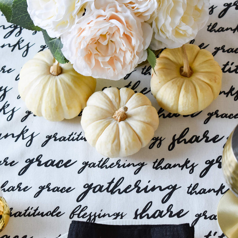 [Australia - AusPower] - The White Petals Set of 6 Thanksgiving Cloth Napkins, 100% Cotton, Napkins with Text- Blessings, Share, Grace, 20x20 inch 