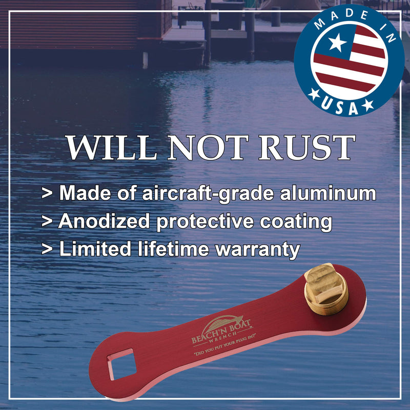 [Australia - AusPower] - Elite Engineering USA Beach’N Boat Drain Plug Wrench for 1/2 inch NPT Plug, Includes Spare Brass Plug Black 