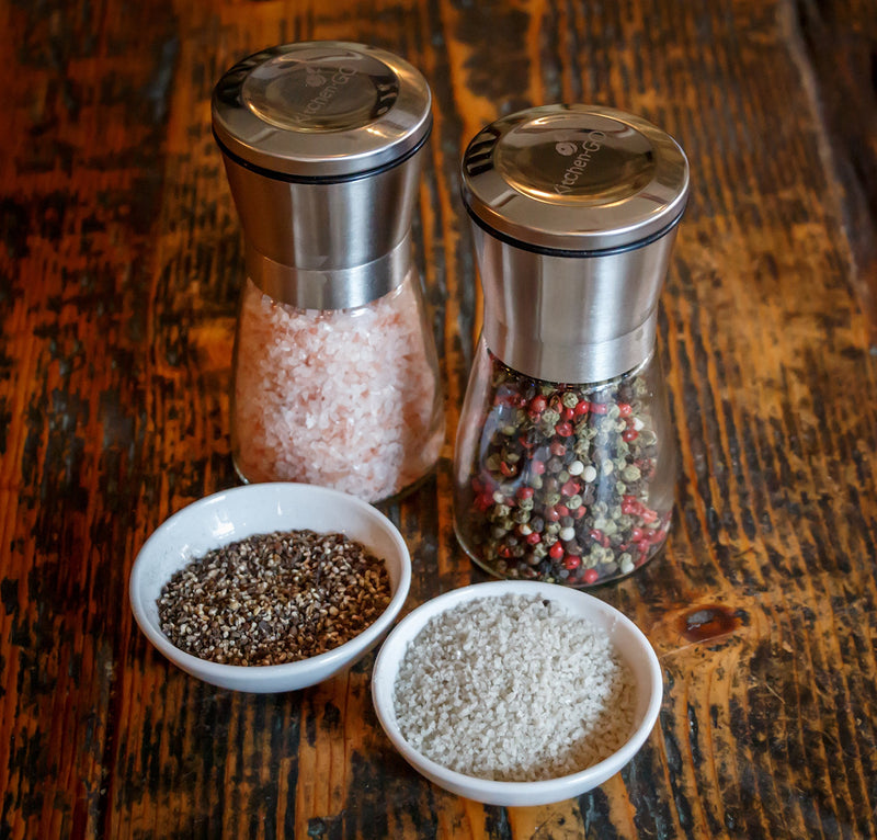 [Australia - AusPower] - Salt and Pepper Grinder Set - Salt and Pepper Shakers for Professional Chef - Best Spice Mill with Brushed Stainless Steel, Special Mark, Ceramic Blades and Adjustable Coarseness 