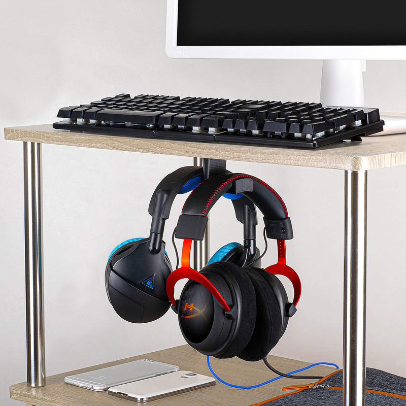 [Australia - AusPower] - BRAINWAVZ BigT Dual Headphone Stand, Under Desk Hanger for Headphones, Gaming Headsets, Mobiles Accessories, Stick On, No Screws, Black (Big T) Big T 