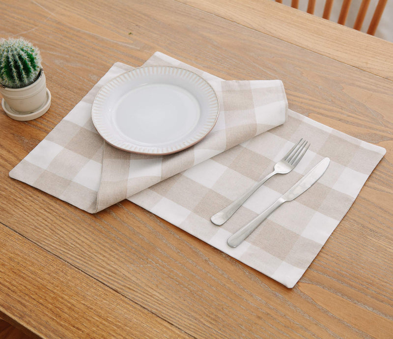 [Australia - AusPower] - Beige & White 2 Side Cotton Buffalo Check Farmhouse Placemats Set of 4 Heat Resistant Dining Table Place Mats for Kitchen Table, 12 x 18 inches Plaids Beige&white Rectangular Placemats 12" x 18" 