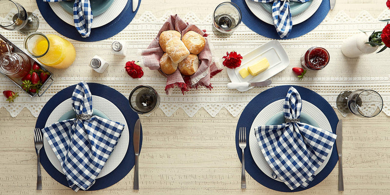 [Australia - AusPower] - DII PVC Tabletop Collection Woven Indoor/Outdoor, Round Placemat Set, 13.75", Nautical Blue, 6 Piece 