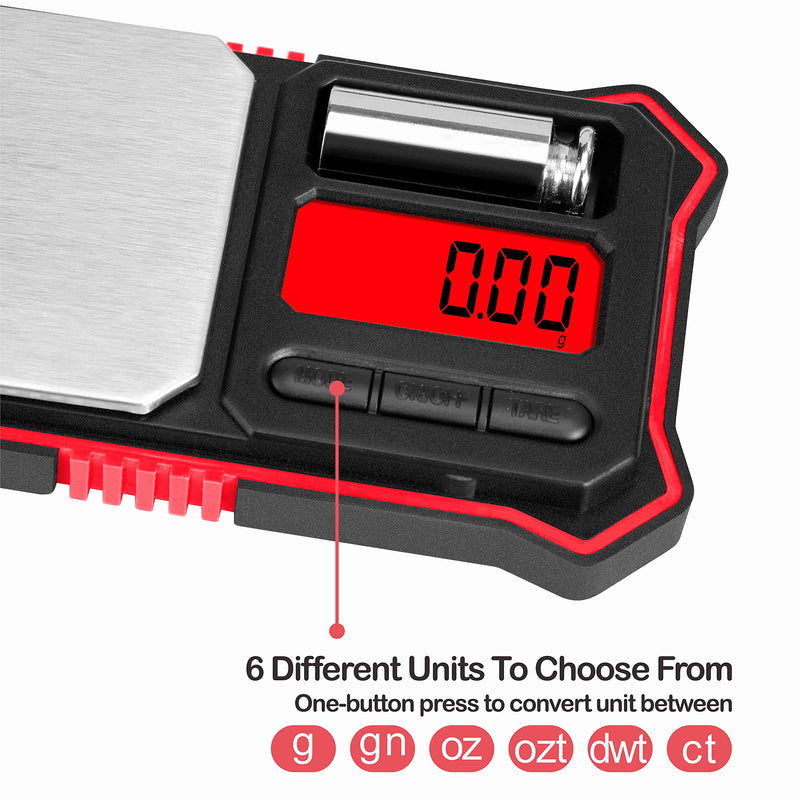 [Australia - AusPower] - Fuzion Digital Pocket Scale, 200g x 0.01g Jewelry Gram Scale, 6 Units Conversion, LCD Back-Lit Display, Use for Jewelry/Medicine/Food/Powder/Herb(Battery Included) Red 
