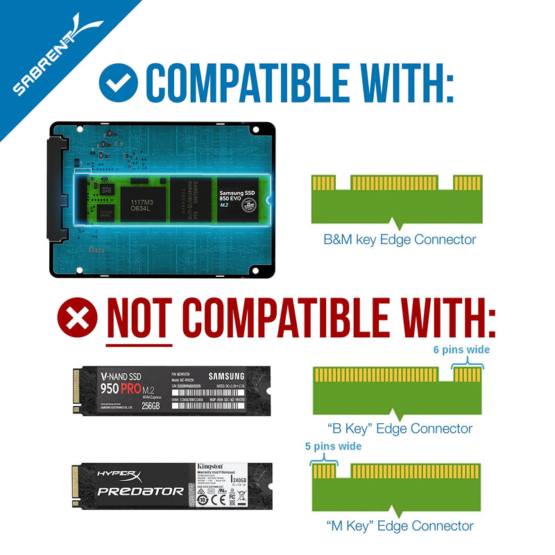 [Australia - AusPower] - SABRENT M.2 SSD to 2.5-Inch SATA III Aluminum Enclosure Adapter (EC-M2SA) M.2 to SATA 