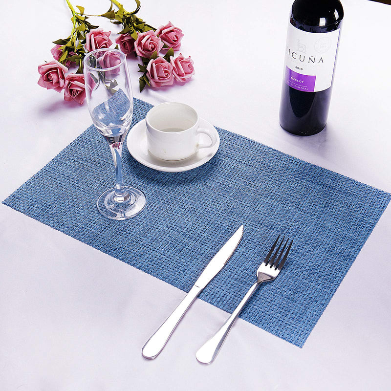 [Australia - AusPower] - Zupro Placemats Set of 4 for Kitchen Dining Table Washable Braided Table Mats Heat-Resistant Placemats Non-Slip Woven PVC Vinyl Place Mats for Everyday use or Holidays Dinner BBQs 18"x12" (Hemp Blue) 4pcs placemats A-a-hemp Blue-4pcs 