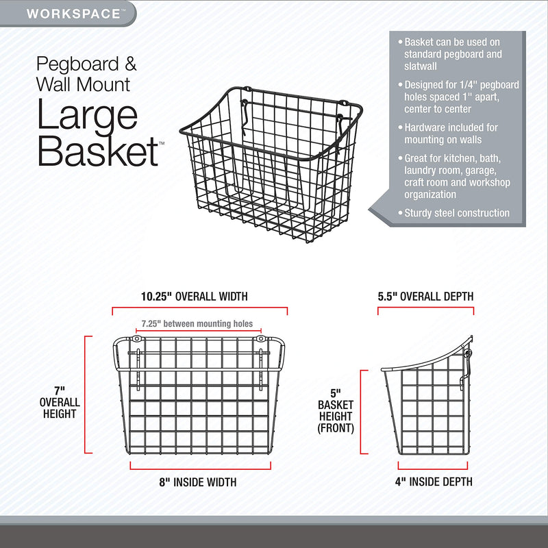 [Australia - AusPower] - Spectrum Diversified 10" x 5" x 7" Pegboard & Wall Mount Large Wire Basket for Slatwall & Pegboard, Home & Garage Storage, Versatile Wall Organizer for Tools & Craft Supplies, Industrial Gray Basket 10" 