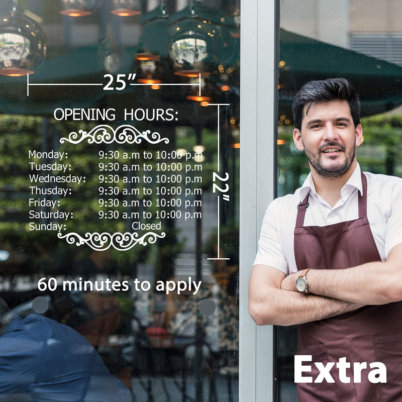 [Australia - AusPower] - LOKAUS Professional Business Hours Sign Sticker Kit, Large Size Do It Yourself Hours Sign for Business, No Background Hour Customisable White Glass Window Sticker for Operation Sign, Outside Store Hours Vinyl Window Stickers. 