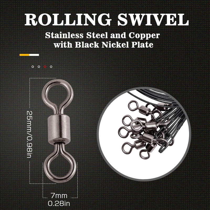 [Australia - AusPower] - AMYSPORTS High Strength Fishing Leader Kit Heavy Rig Fishing Leaders Swivel Saltwater Line Wire Leader Snap Connector 20pcs 20inch 120lb 