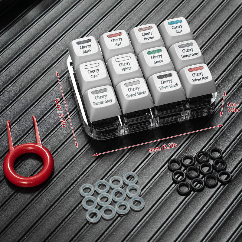 [Australia - AusPower] - Griarrac Cherry MX Switch Tester 12-Key Mechanical Keyboard Sampler Switch Testing Tool with Keycap Puller and 24 O Rings, 40A-L & 40A-R (Printed PBT Keycap Include Linear Gray) 