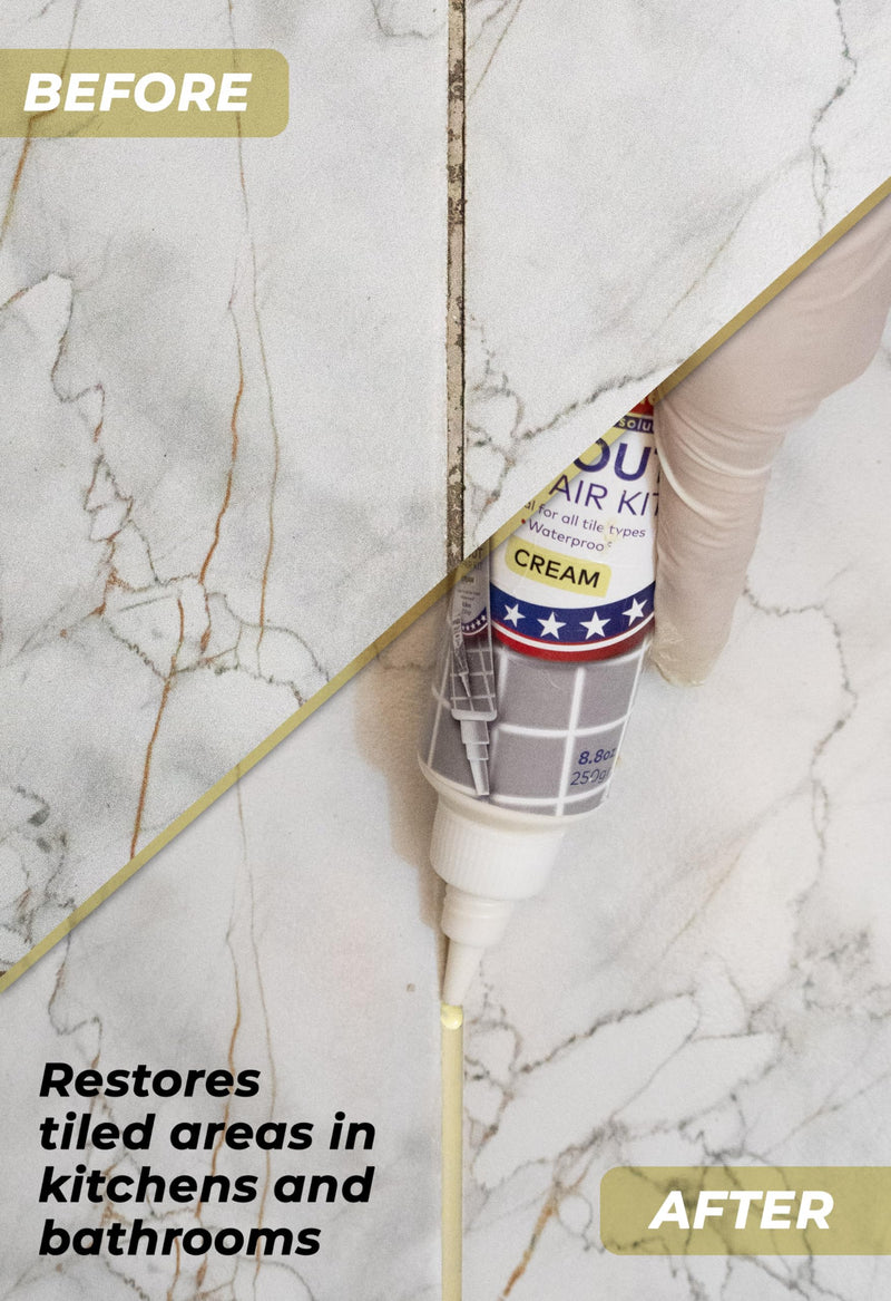 [Australia - AusPower] - Tile Grout Repair, Cream 8.8 oz/250gr. Fast Drying Grout Repair Kit, Grout Filler Tube Repair Kit, Tile Grout Paint, Grout Sealer Restore and Renew Bathroom Floor, Tile Gaps, Joints, Lines Cream 8.8 oz. 
