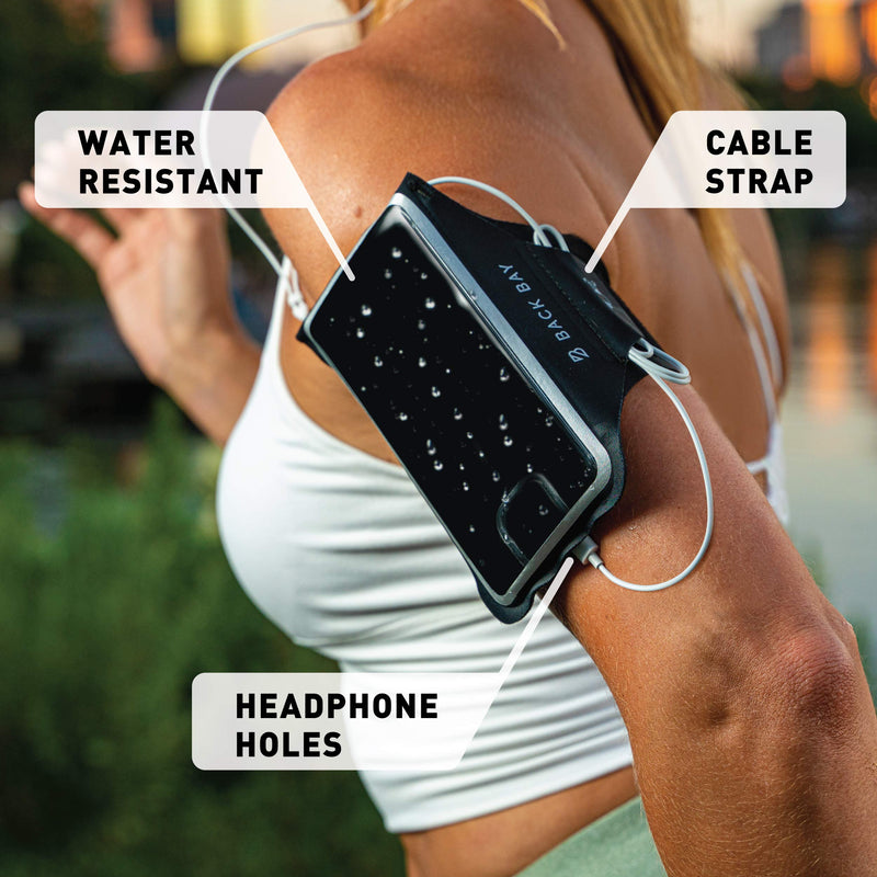 [Australia - AusPower] - Back Bay No-Slip Running Armband for iPhone 13, Pro Max, 12 11, XS, X, XR, 8 Plus, Galaxy S10+, Note, Water-Resistant Runner Adjustable Phone Holder Pouch for Runners Black iPhone 12 Pro, Max, 11 Pro, XS, 8 Plus, S10, S9+ 