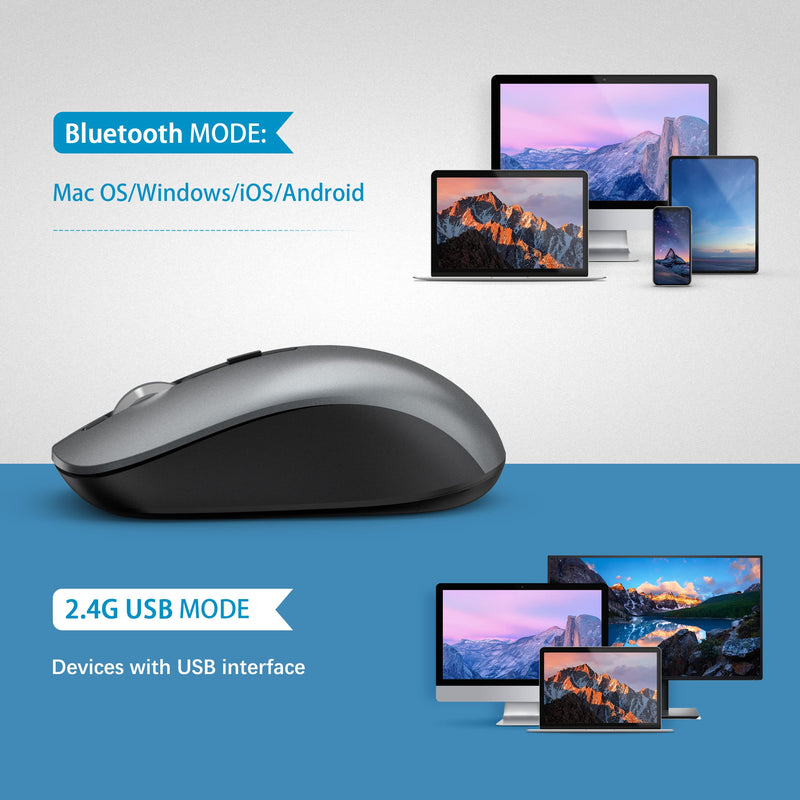 [Australia - AusPower] - Bluetooth Mouse, J JOYACCESS 2.4G Wireless Bluetooth Mouse Dual Mode(Bluetooth 5.0/3.0+USB), Computer Mice for Laptop/Computer MacBook/Windows/MacOS/Android -Iron Gray Iron Gray 
