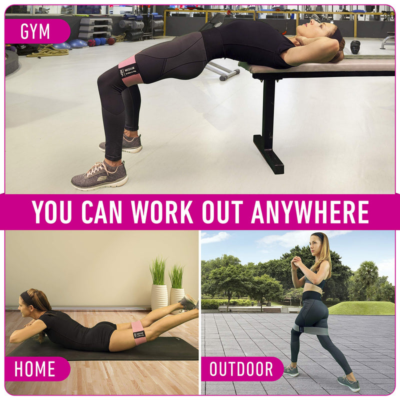 [Australia - AusPower] - Vergali Fabric Booty Bands for Women Butt and Legs. Set of 4 Non Slip Cloth Resistance Working Out Band for Glute, Thigh, Squat with Workout Resistant Fitness Training Guide to Exercise at Home or Gym 
