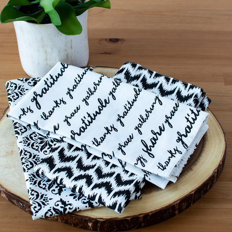 [Australia - AusPower] - The White Petals Set of 6 Thanksgiving Cloth Napkins, 100% Cotton, Napkins with Text- Blessings, Share, Grace, 20x20 inch 