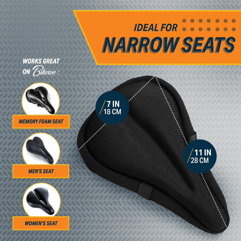 [Australia - AusPower] - Bikeroo Bike Seat Cushion 11in x 7in Padded Gel Bike Seat Cover, Compatible with Peloton, Adjustable for Men & Womens Comfort on Stationary Exercise and Universal Bicycle Seats 