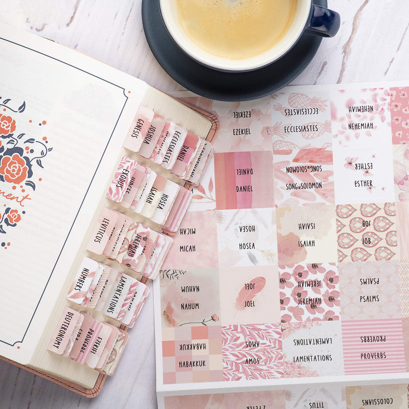 [Australia - AusPower] - DiverseBee Laminated Bible Tabs for Women (Large Print, Easy to Read), Colorful Bible Journaling Book Tabs, Christian Gift, 66 Bible Tabs Old and New Testament, Includes 11 Blank Tabs - Rose Theme 