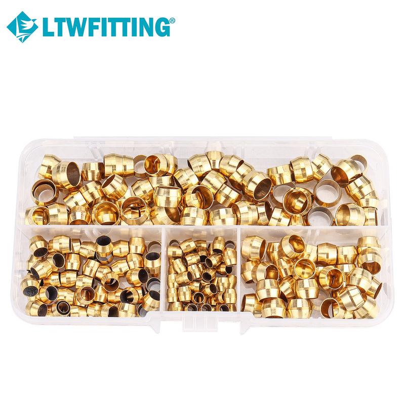 [Australia - AusPower] - LTWFITTING Assortment Kit 1/8 3/16 1/4 5/16 Inch OD Compression Sleeves Ferrules, Brass Compression Fittings(Pack of 200) 