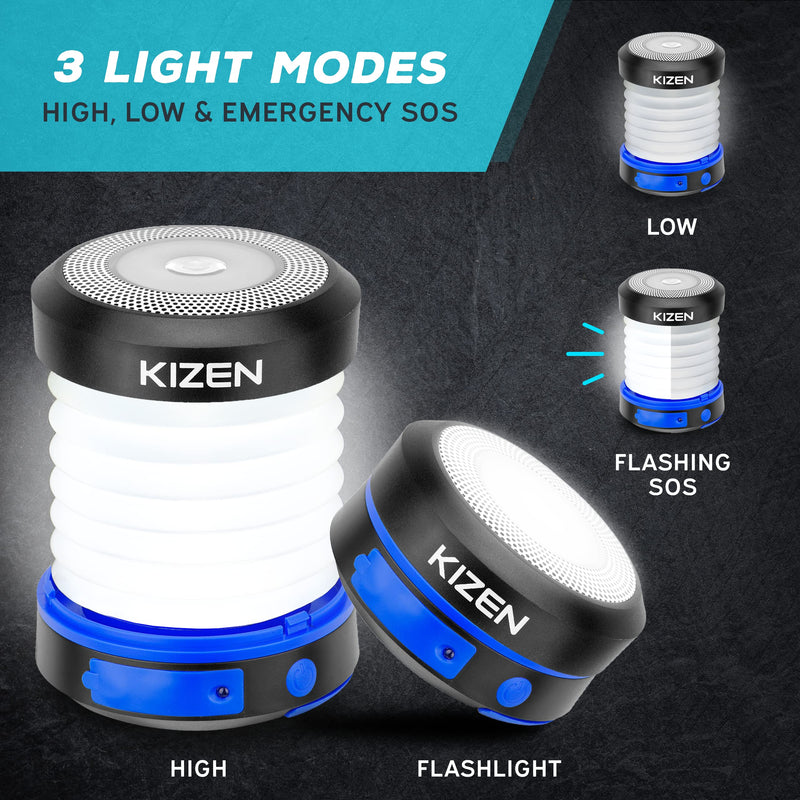 [Australia - AusPower] - KIZEN Collapsible LED Solar Lantern - Rechargeable, USB & Solar Powered Camping Lights for Hiking, Backpacking and Emergency Use - Portable Outdoor Camp Light - Blue 