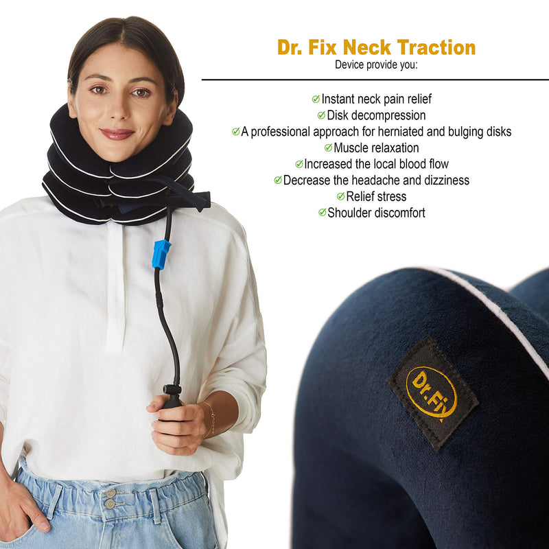 [Australia - AusPower] - Dr Fix Cervical Neck Traction Device for Instant Neck Pain Relief at Home | Elastic Band (Dark Blue, 12-17) Dark Blue 12-17 Inch (Pack of 1) 
