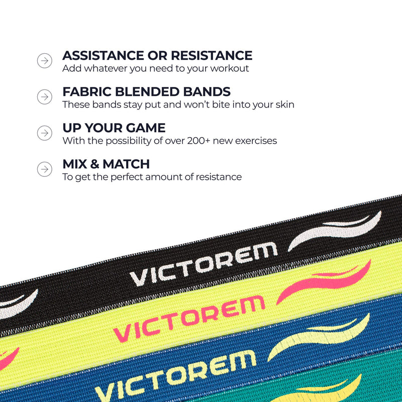 [Australia - AusPower] - Victorem Pull Up Assistance Bands Set - Set of 4 Long Fabric Resistance Bands for Home - Sturdy Stretch Bands for Home Exercise, Stretching - Fitness Bands with Bag and Workout Guide 