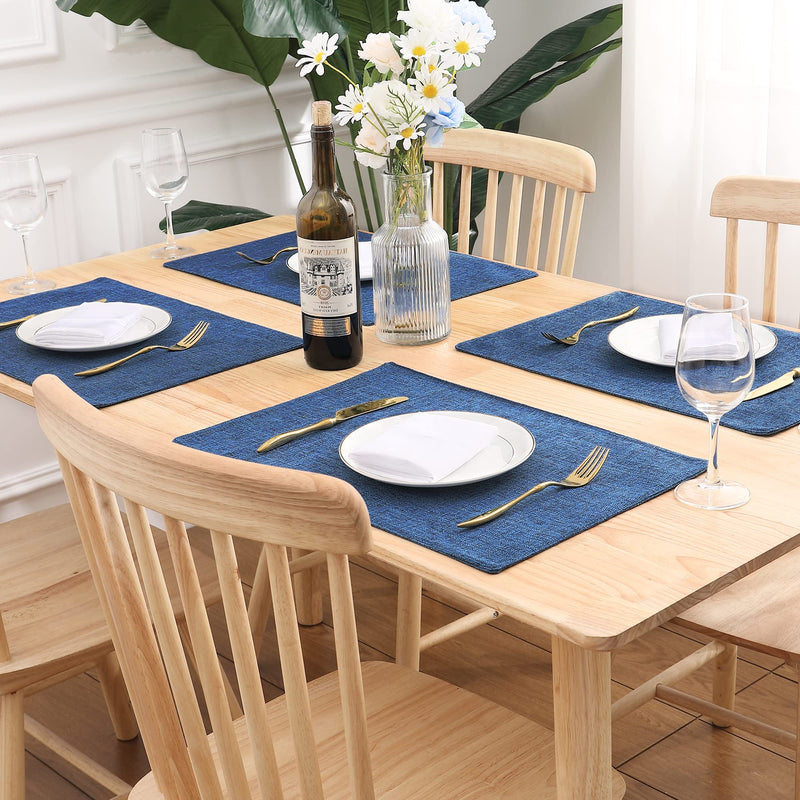 [Australia - AusPower] - Homaxy Cotton Linen Placemats for Dining Table Set of 6, Heat Resistant Washable Table Mats, Easy to Clean Place Mats, 13" x 19", Blue 