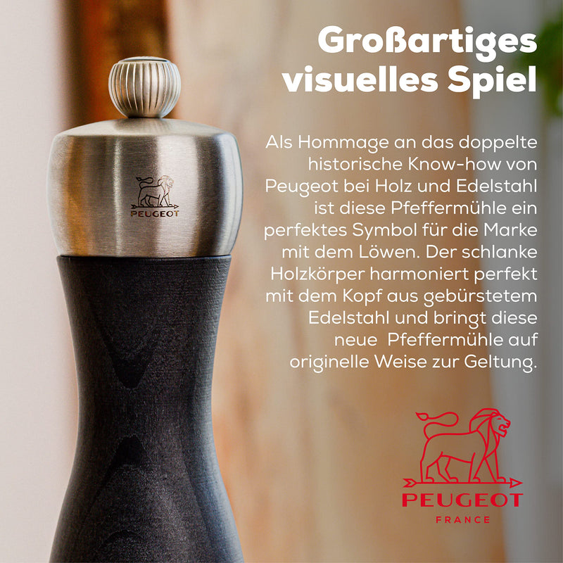 [Australia - AusPower] - Peugeot - Peugeot - Fidji Manual Pepper Mill - Adjustable Grinder - Beechwood and Stainless Steel, Graphite Finish, 6 Inches 