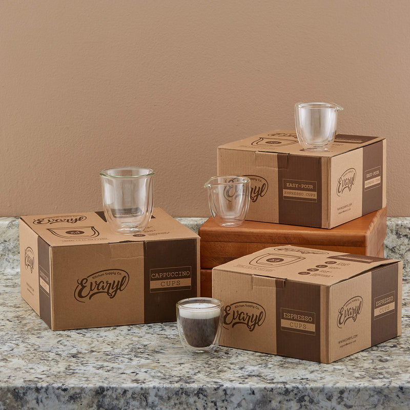 [Australia - AusPower] - Easy Pour Espresso Cups Set of 4 - Clear Insulated 2.6oz Espresso Shot Glasses - Double Wall Espresso Cups Sets - Demitasse Glass Espresso Cup for Coffee, Tea Lungo Mugs - Espresso Machine Accessories 