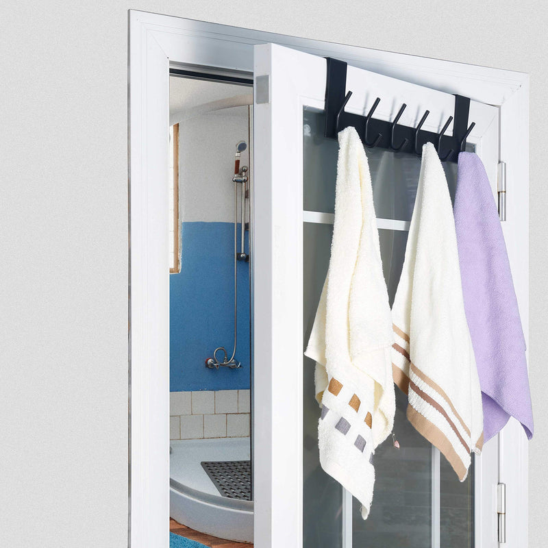 [Australia - AusPower] - WEBI Over The Door Hook Door Hanger:Over The Door Towel Rack with 6 Coat Hooks for Hanging,Towel Hanger Door Coat Hanger Over Door Coat Rack for Towels,Clothes,Back of Bathroom,Black Black 1 Pack 