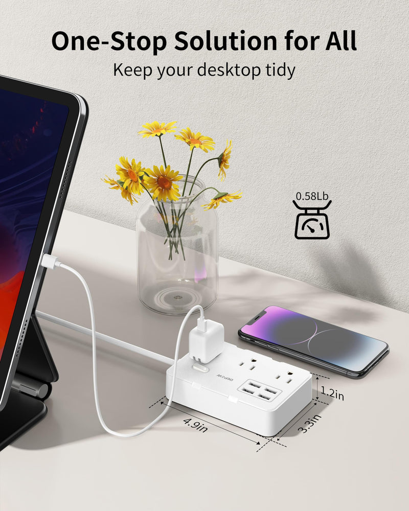 [Australia - AusPower] - DEPOW Power Strip with 6 AC Outlets and 4 USB-A Ports,Wall Mount 45Â° Angled Plug Charging Station with Power Switch, 3Ft Extension Cord for Cruise Ship, Dorm Room, Travel Essentials, White 
