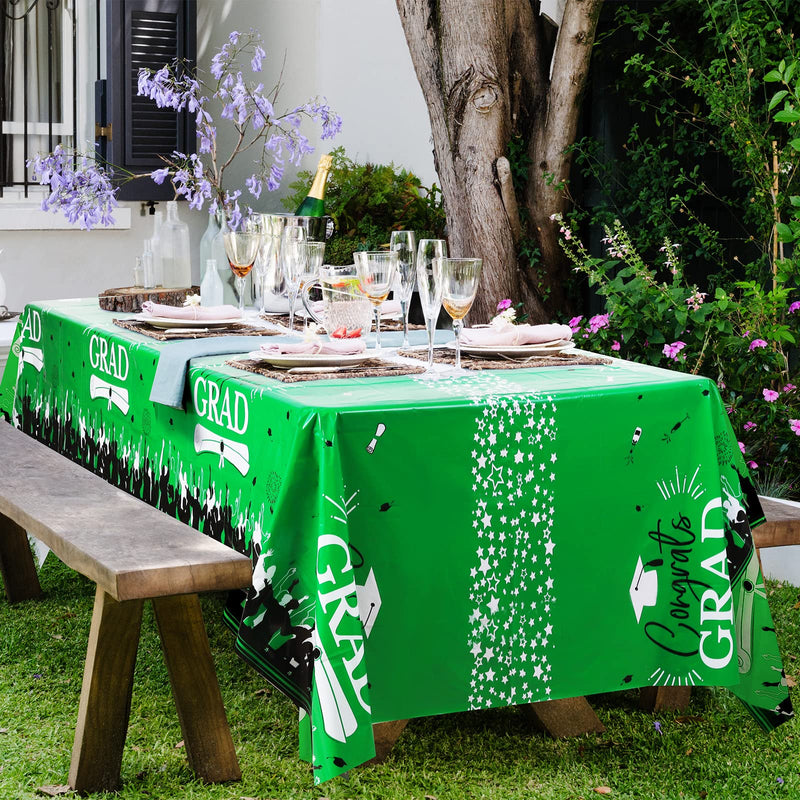 [Australia - AusPower] - durony 3 Pack Graduation Tablecloth 108 x 54 Inch Large Size Plastic Rectangle Graduation Table Covers for College High School Graduation Party Decorations Supplies, Green 