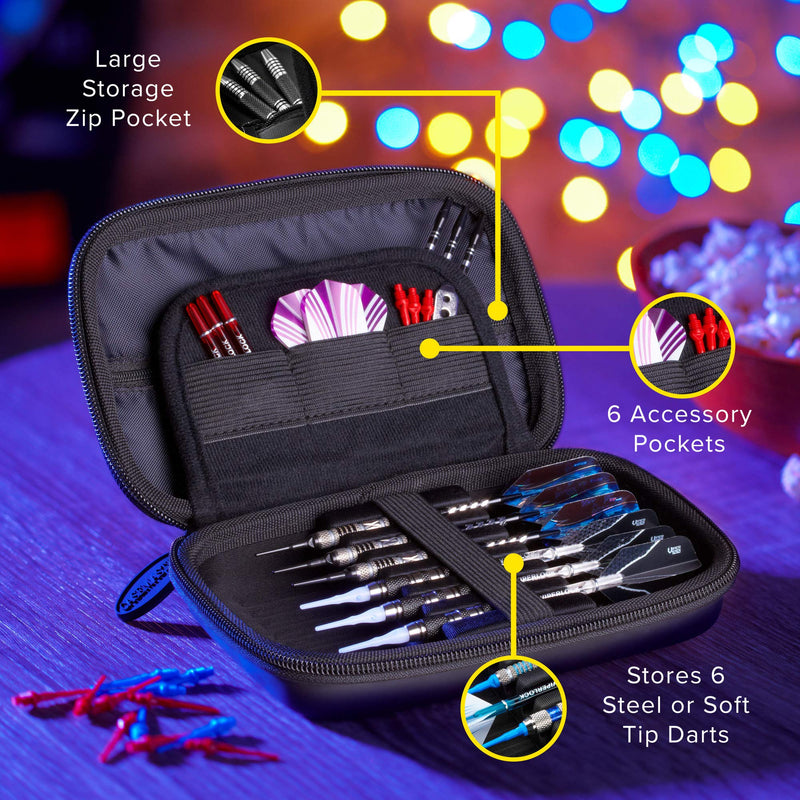 [Australia - AusPower] - Casemaster Sentinel EVA Foam Shell Dart Case, Holds 6 Darts and Extra Accessories, Tips, Shafts and Flights, Compatible with Steel Tip and Soft Tip Darts 