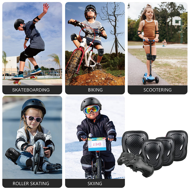 [Australia - AusPower] - GTSBROS Kids/Youth Protective Gear, Knee Pads and Elbow Pads 6 in 1 Set with Wrist Guard and Adjustable Strap for Roller Skates Cycling BMX Bike Skateboard Inline Skatings Scooter Riding Sports(Black) Black Small 