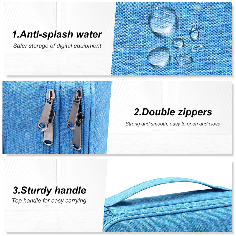 [Australia - AusPower] - Electronic Bag Travel Cable Accessories Bag Waterproof Double Layer Electronics Organizer Portable Storage Case for Cable, Cord, Charger, Phone, Adapter, Power Bank, Kindle, Hard Drives Sky Blue 