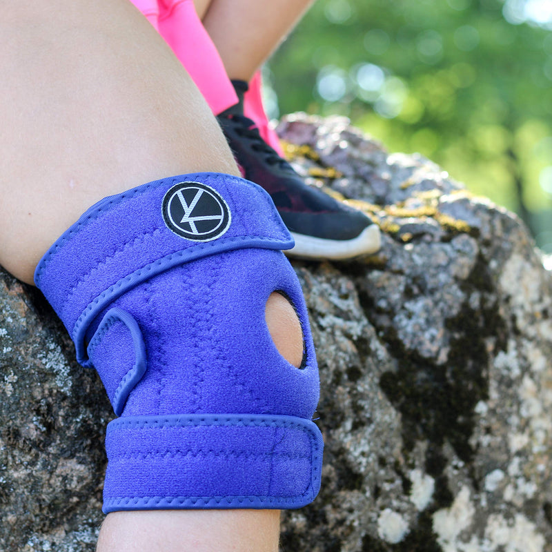 [Australia - AusPower] - Adjustable Kids Knee Brace Support - Knee Support for Youth, Arthritis, ACL, MCL, LCL, Sports Exercise, Meniscus Tear, Dance. Open Patella Neoprene Stabilizer Wrap for Children, Boys, Girls (Blue) One Size Blue 