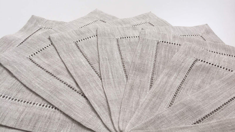 [Australia - AusPower] - Ladder Hem Stitch Natural Linen Cocktail Napkins- 1 Dozen 6"x6"- Linen Cloth Napkin Coasters-Set of 12 